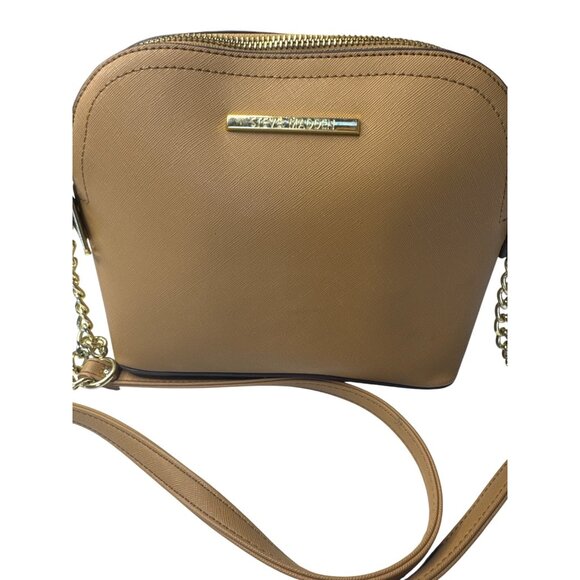 Steve Madden Tan Saffiano Dome Crossbody Bag With Chain Strap & Gold Accents - Picture 2 of 15